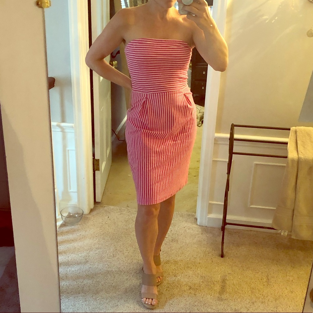 Pink and White Stripe Strapless Dress